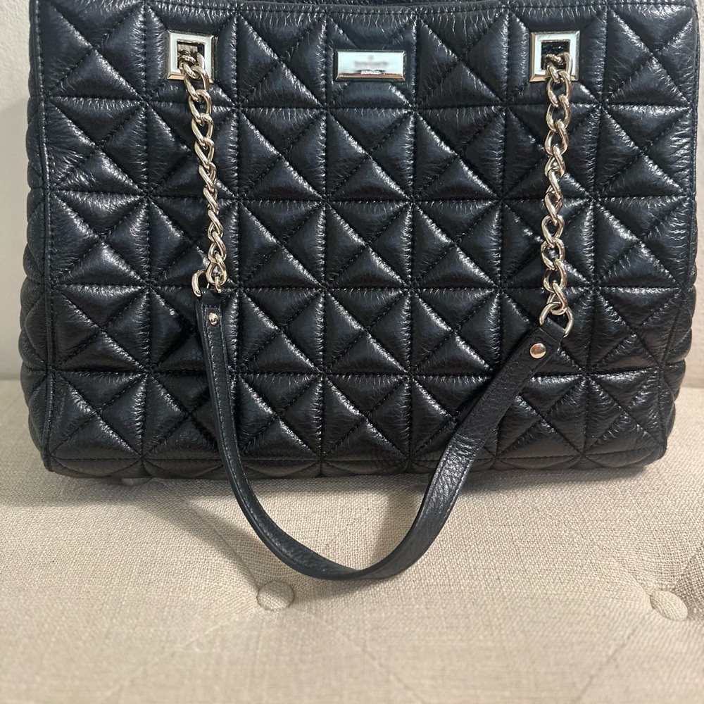 Kate Spade Black Quilted Tote with Chain Straps